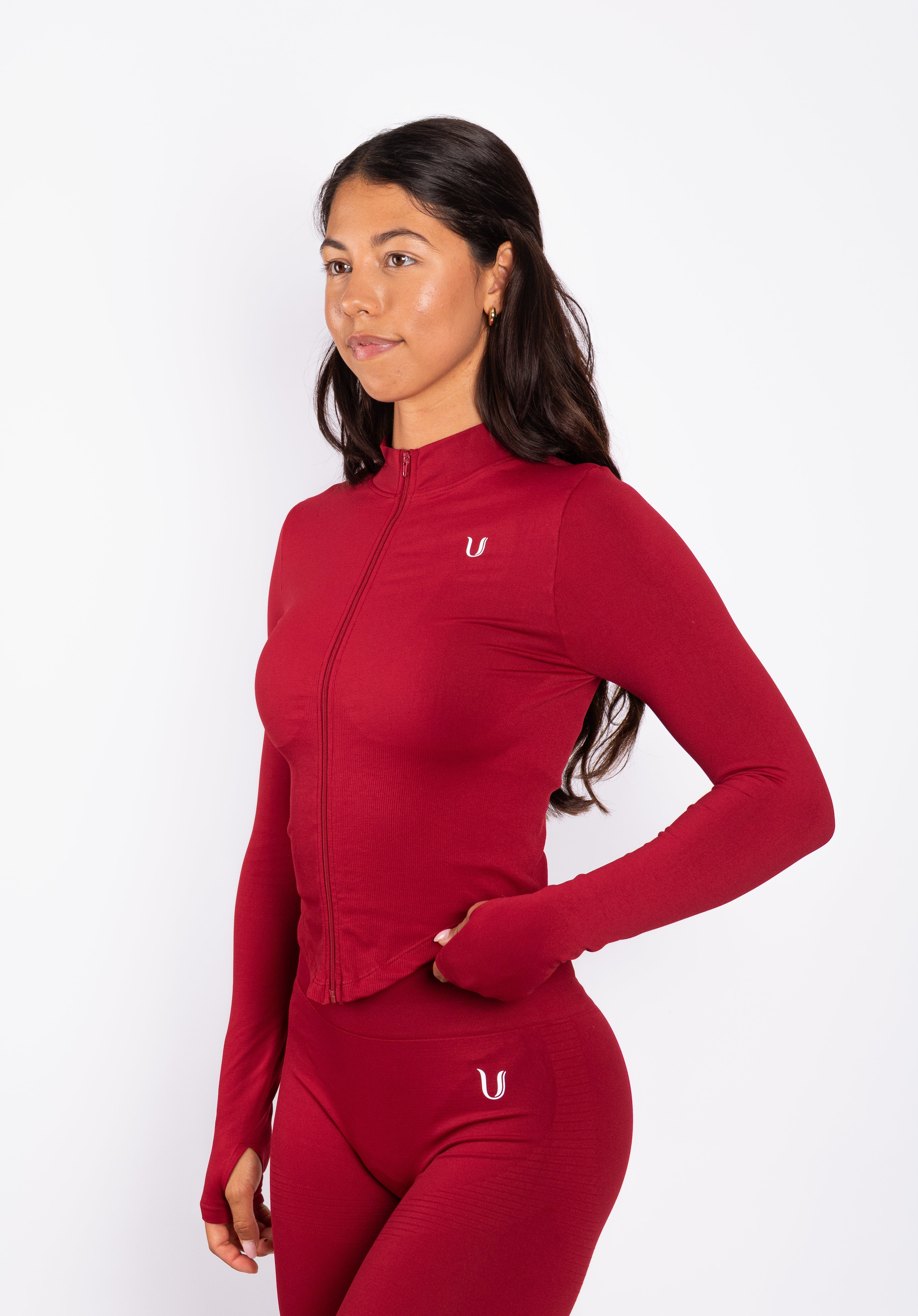 Bibi | Geripptes Nahtloses Zip Jacket – Rot