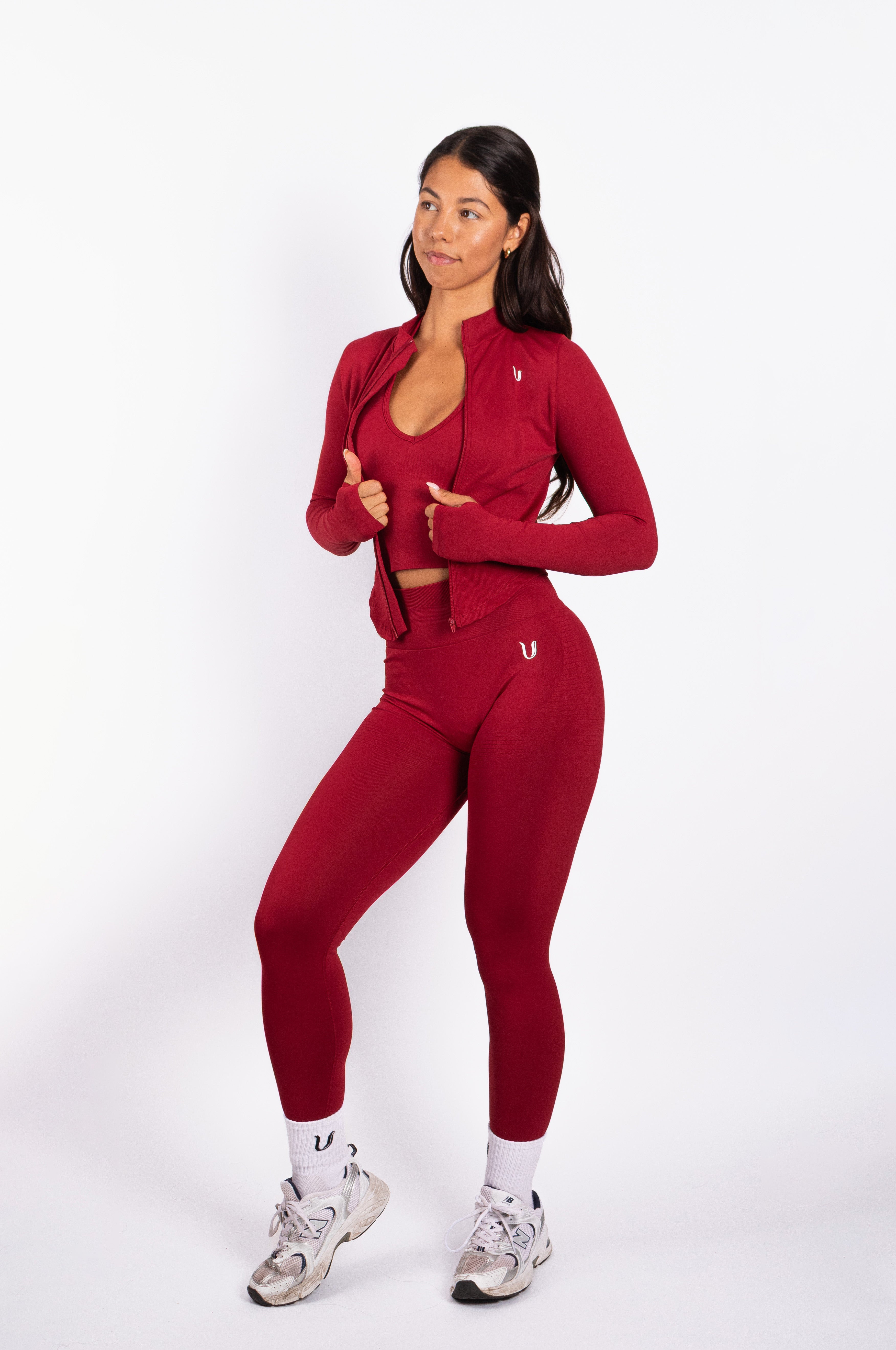 Bibi | Geripptes Nahtloses Zip Jacket – Rot