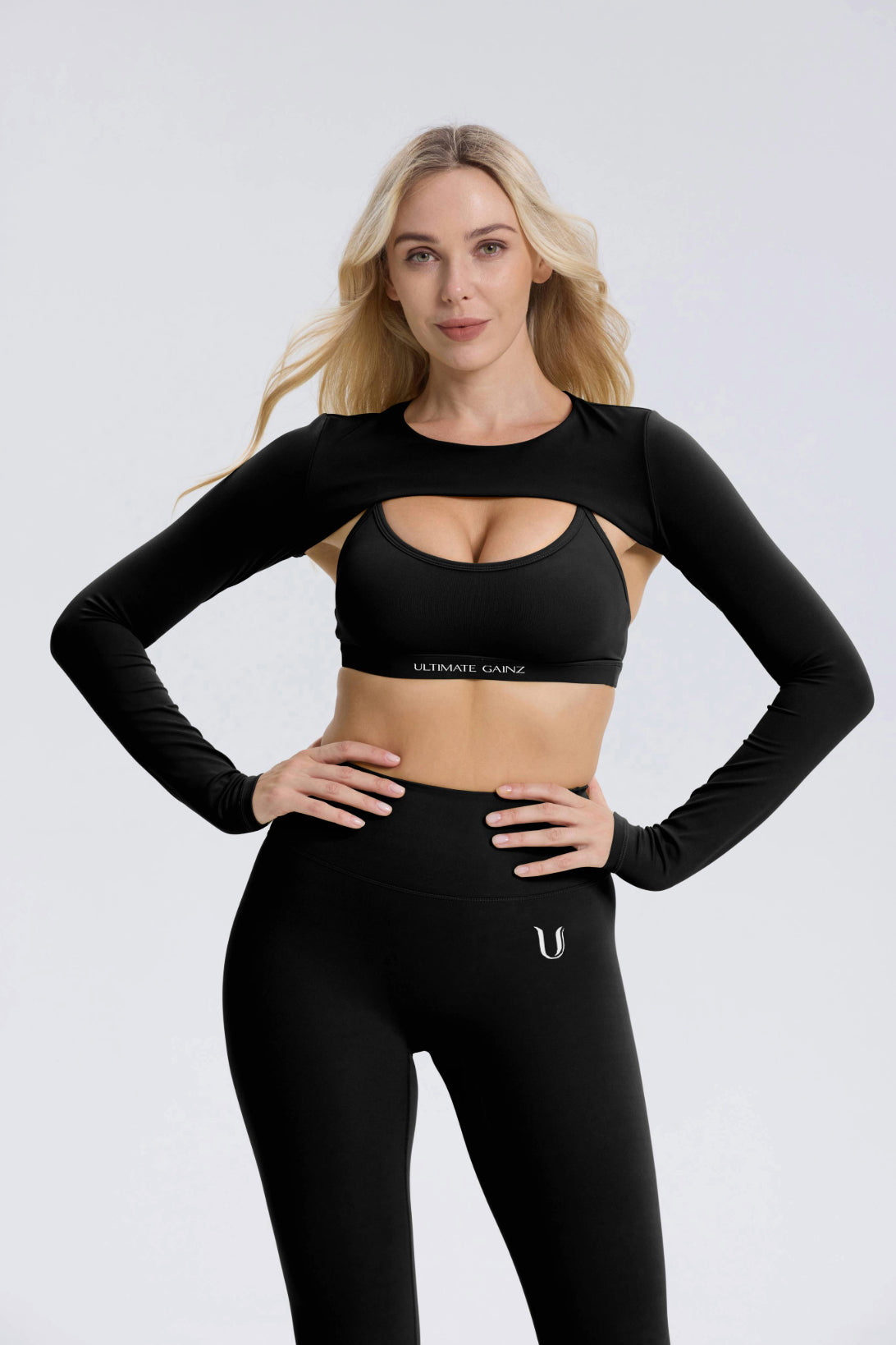 Hailey | Langarm Crop Top - Schwarz
