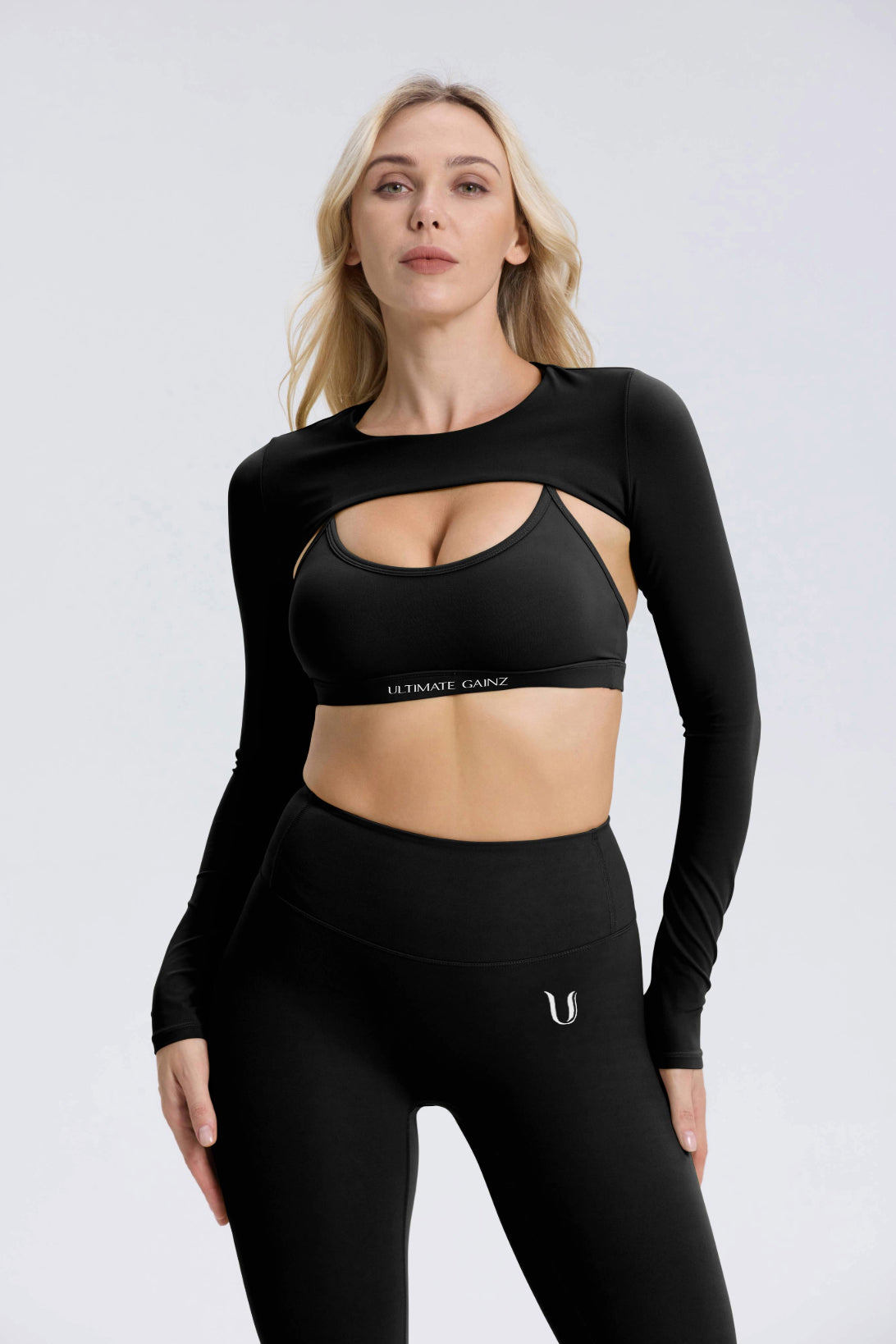 Hailey | Langarm Crop Top - Schwarz