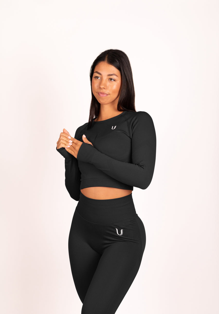Leonie | Langarm Top Shirt - Schwarz