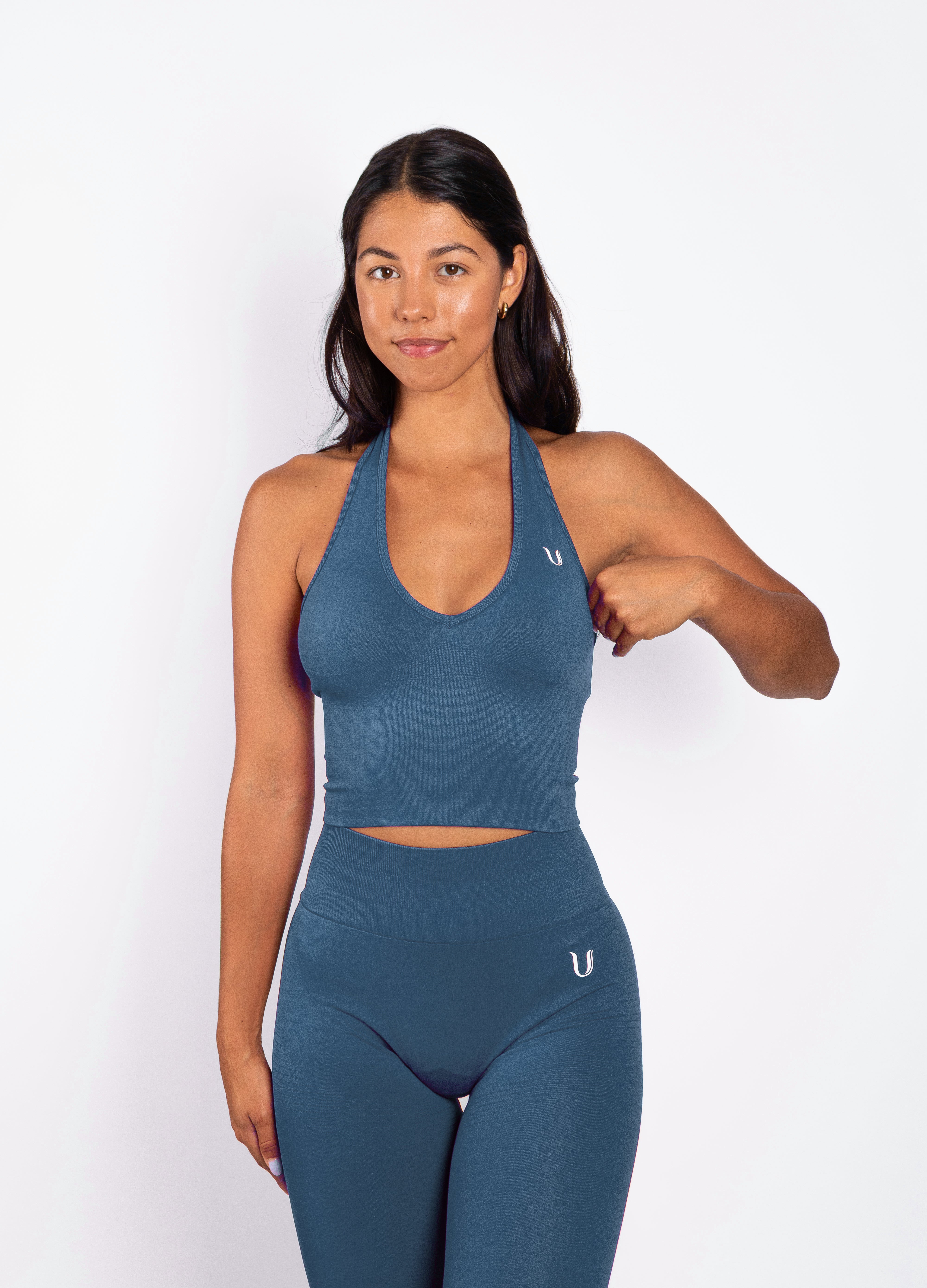Bibi | Gerippte Nahtlose Halter Top – Blau