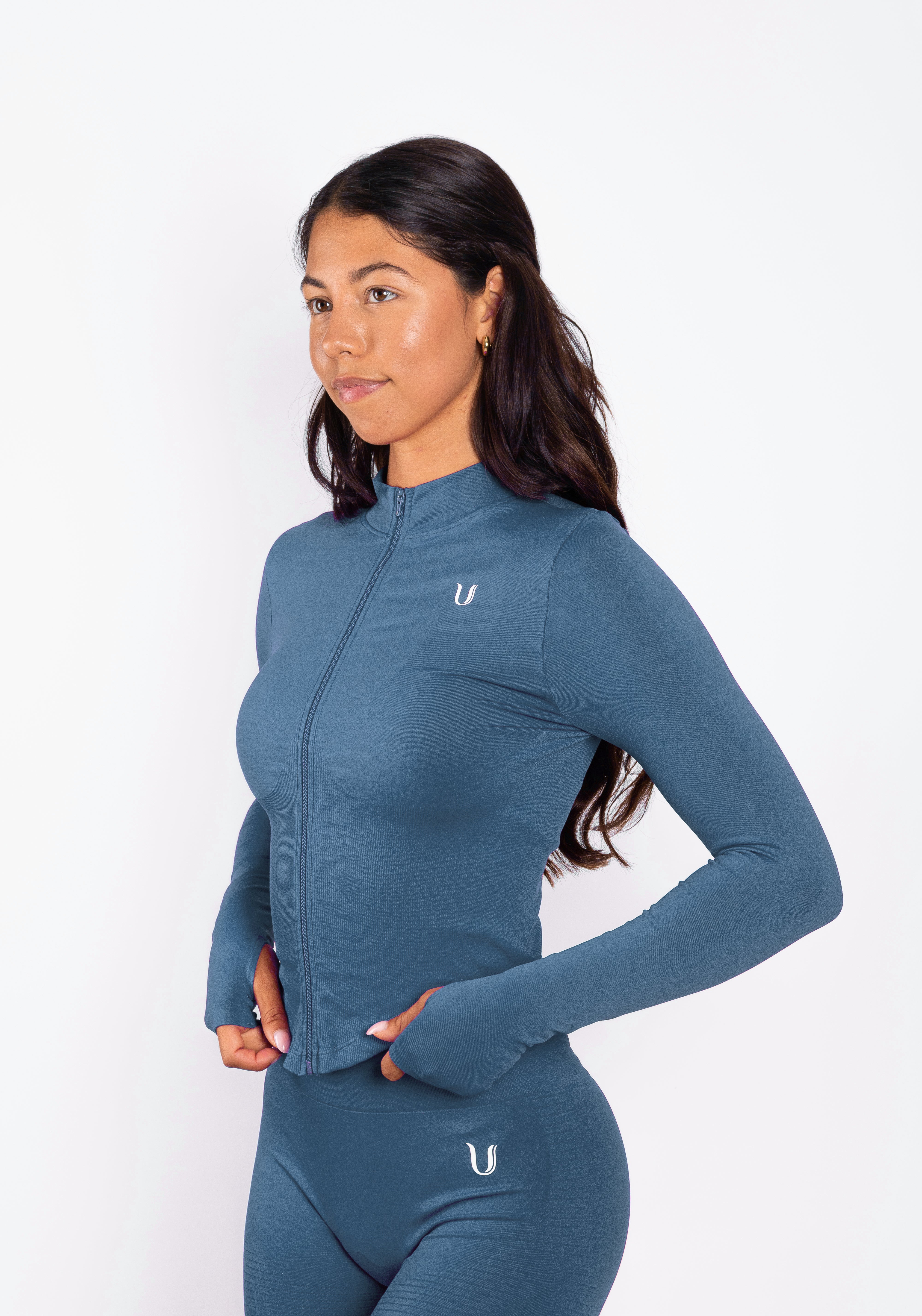 Bibi | Geripptes Nahtloses Zip Jacket – Blau