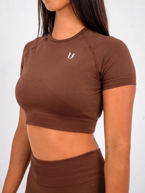 Luna | Premium Seamless Crop Top - Braun