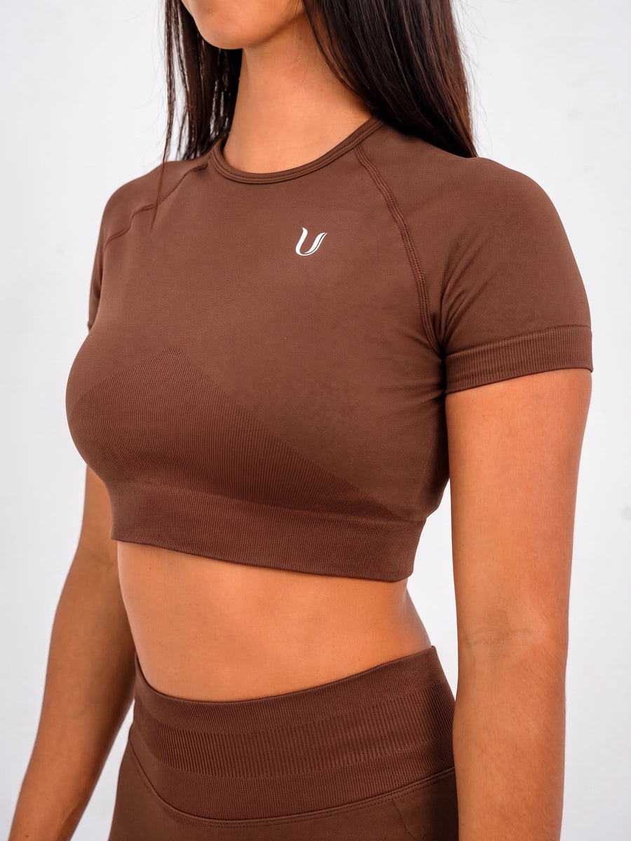 Luna | Premium Seamless Crop Top - Braun