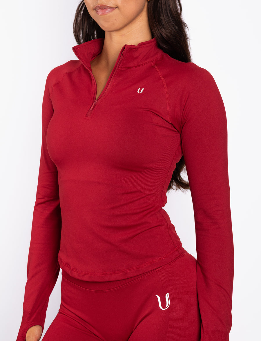 Beau | Half Zip Langarm Top - Rot