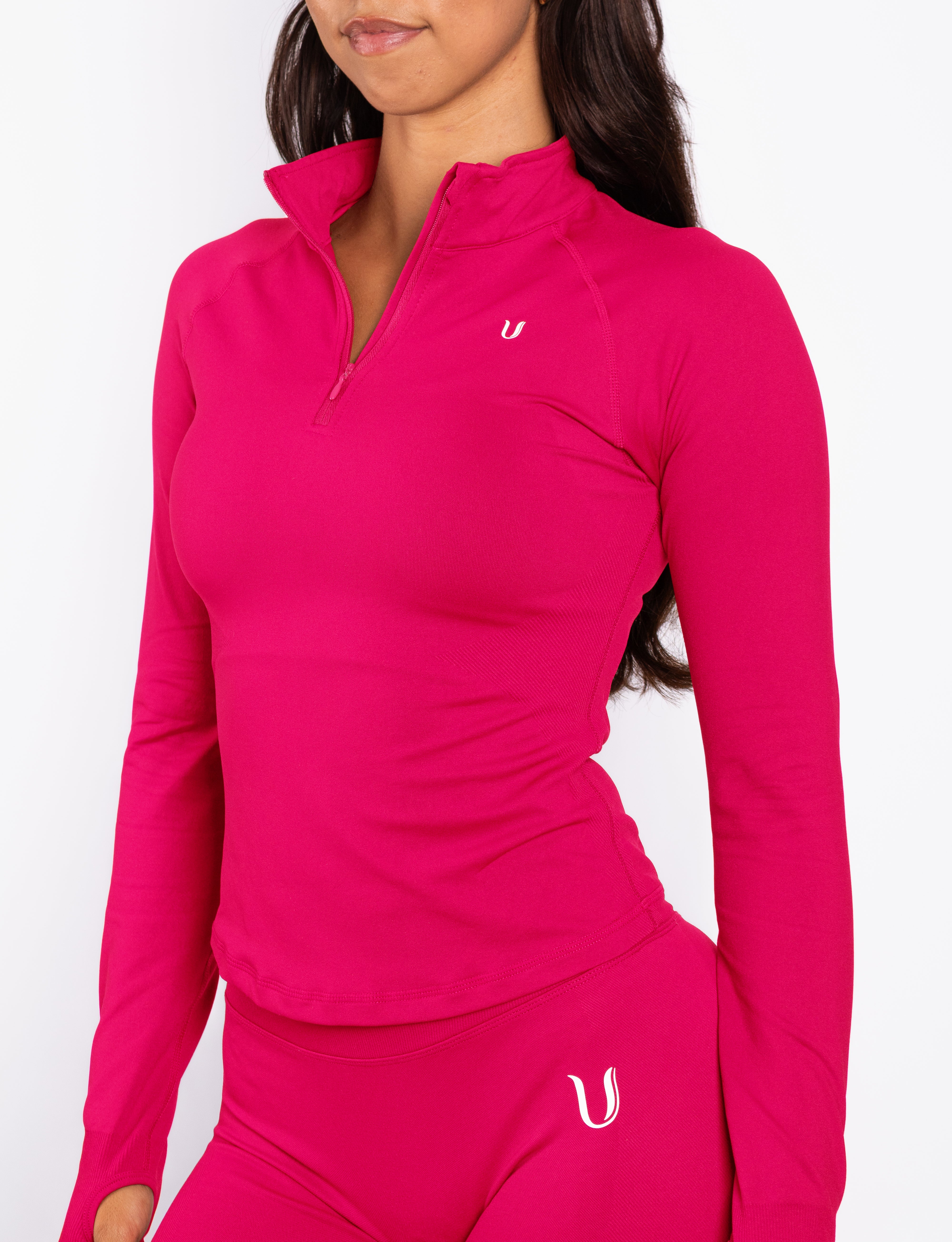 Beau | Half Zip Langarm Top - Rosa