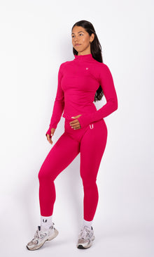 Beau | Half Zip Langarm Top - Rosa
