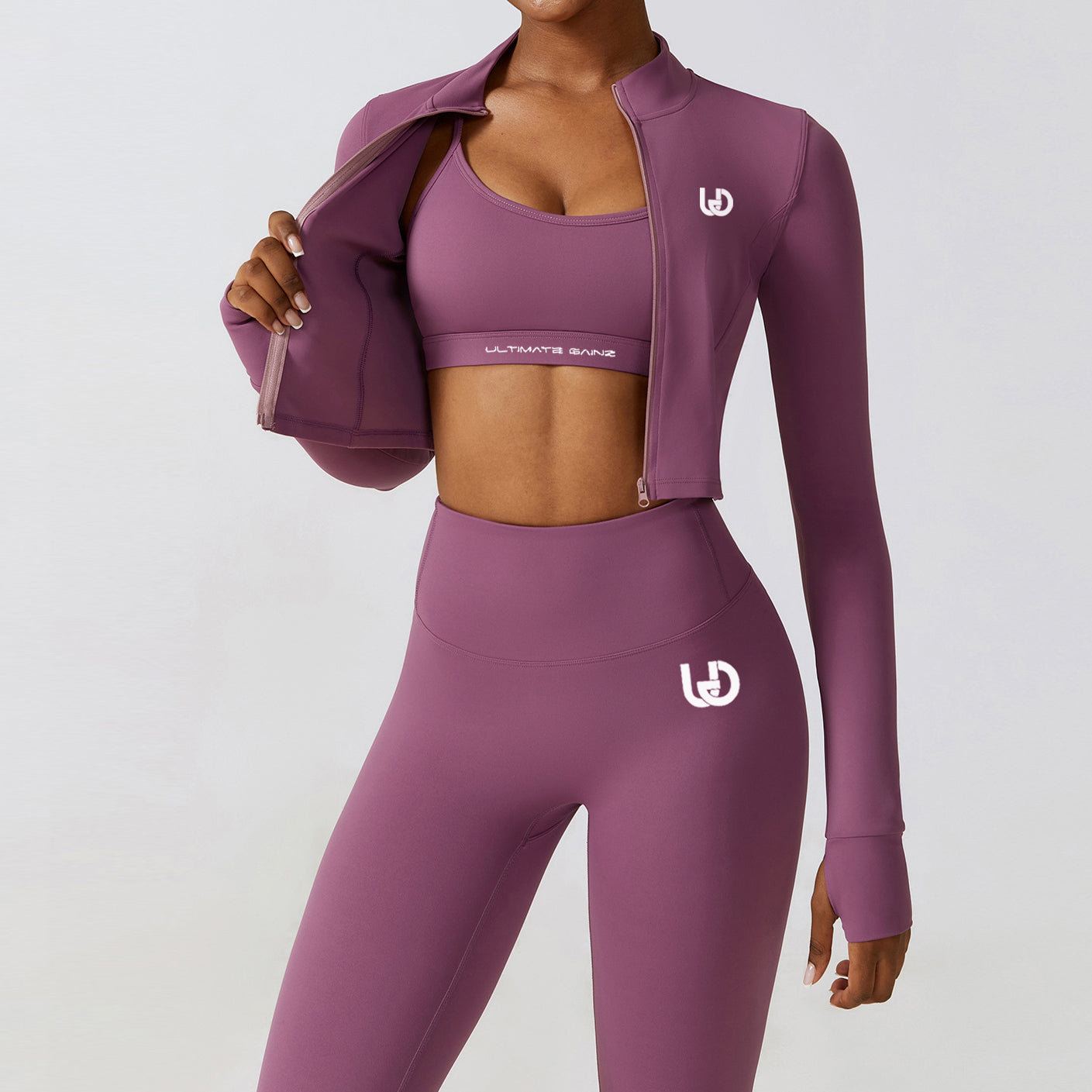 Hailey-Set | Langer Arm Top Leggings - Hellviolett