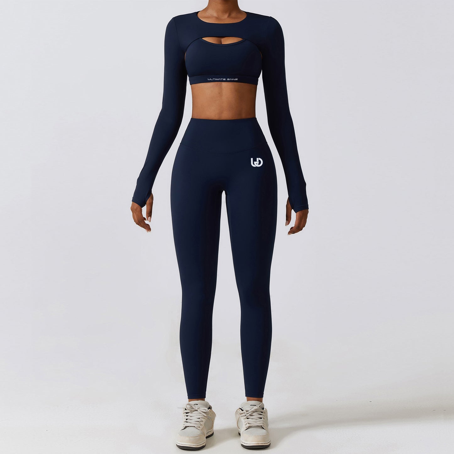 Hailey | Langarm-Crop Top - Marineblau