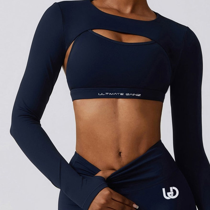 Hailey | Langarm-Crop Top - Marineblau