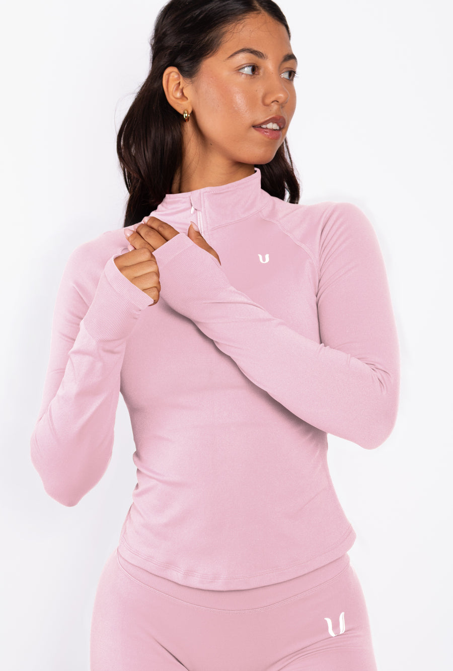 Beau | Half Zip Langarm Top - Rosa