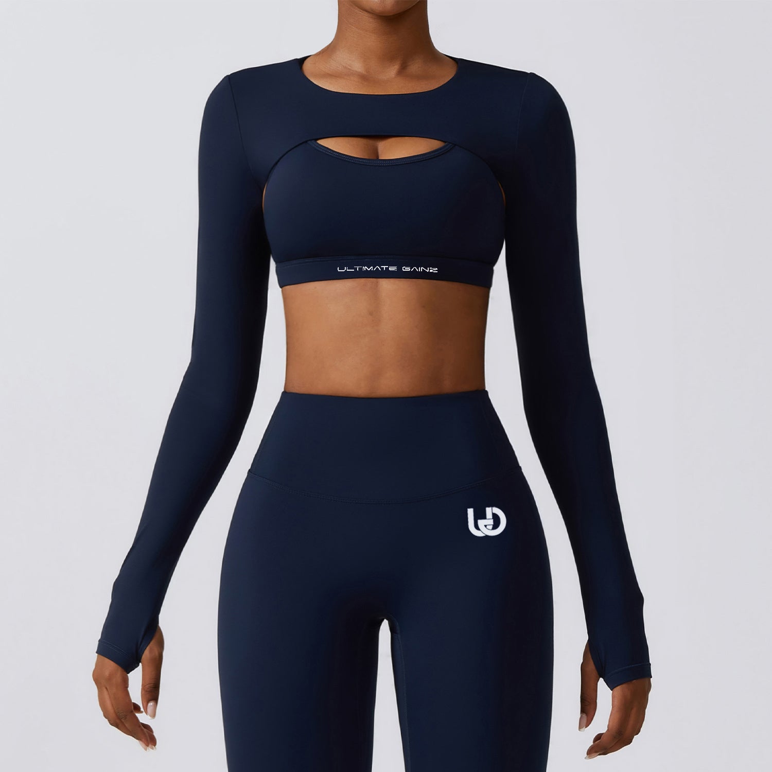 Hailey | Langarm-Crop Top - Marineblau