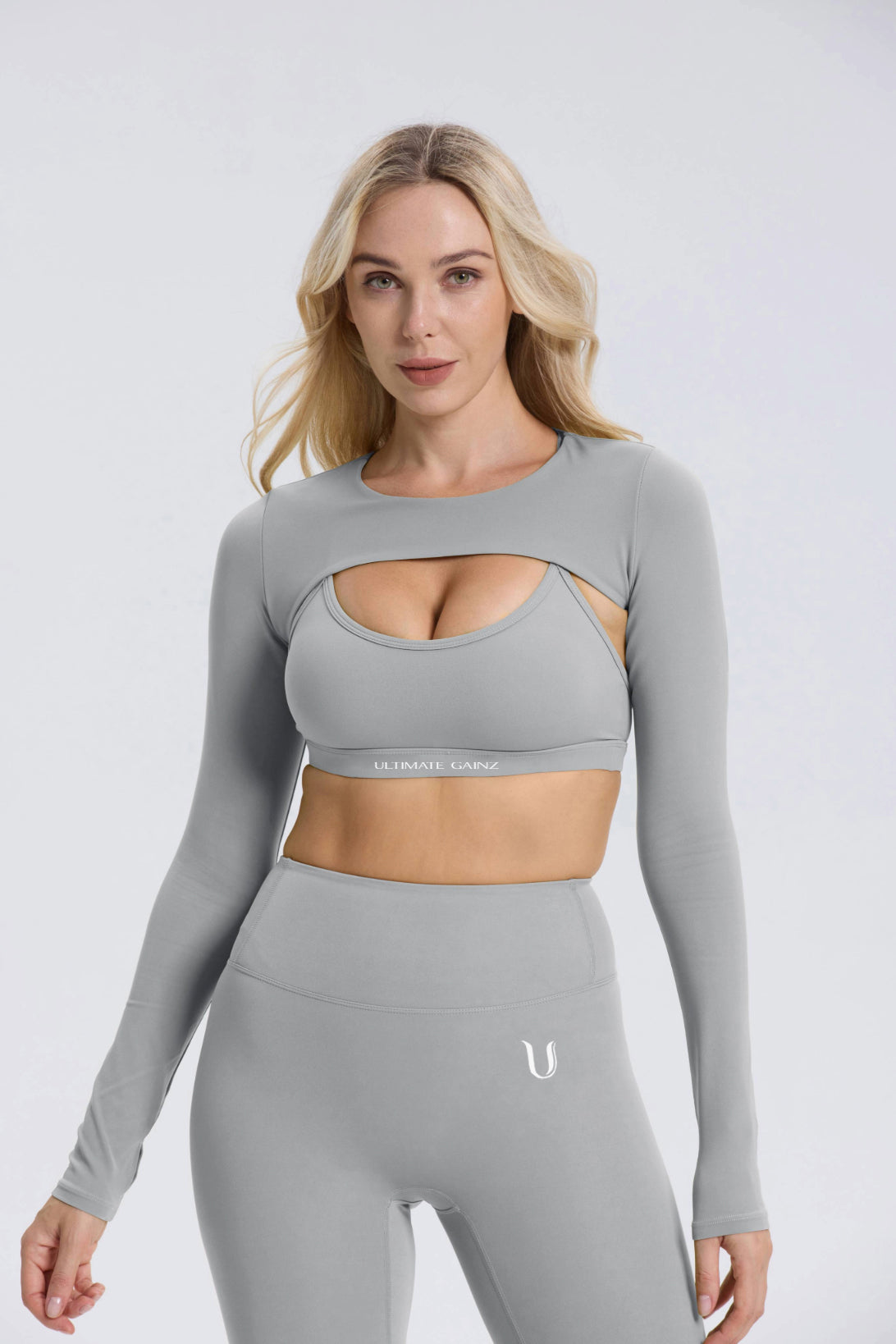 Hailey | Langarm-Crop Top - Hellgrau